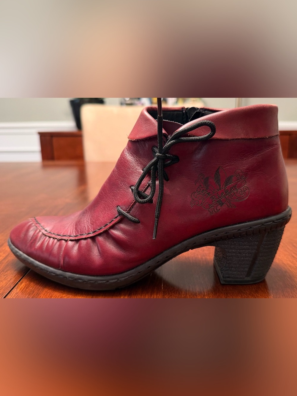Rieker Womens Burgundy Leather Lace-Up Ankle Boots Size 7M